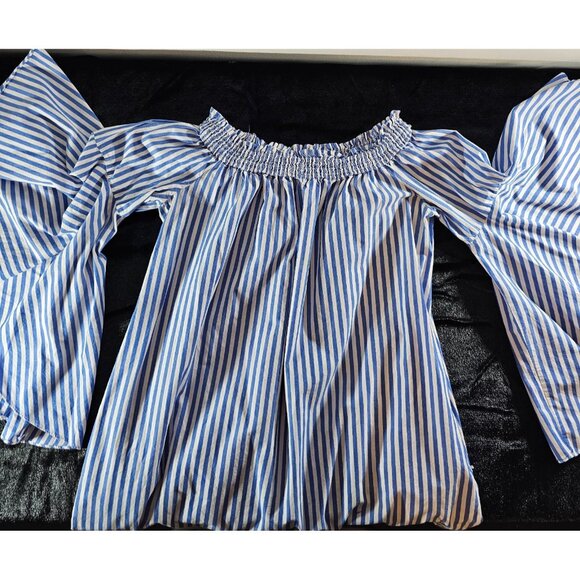 New York & Company White Blue Striped Off The Shoulder Knee Length Dress-SZ 2XL - Picture 4 of 9